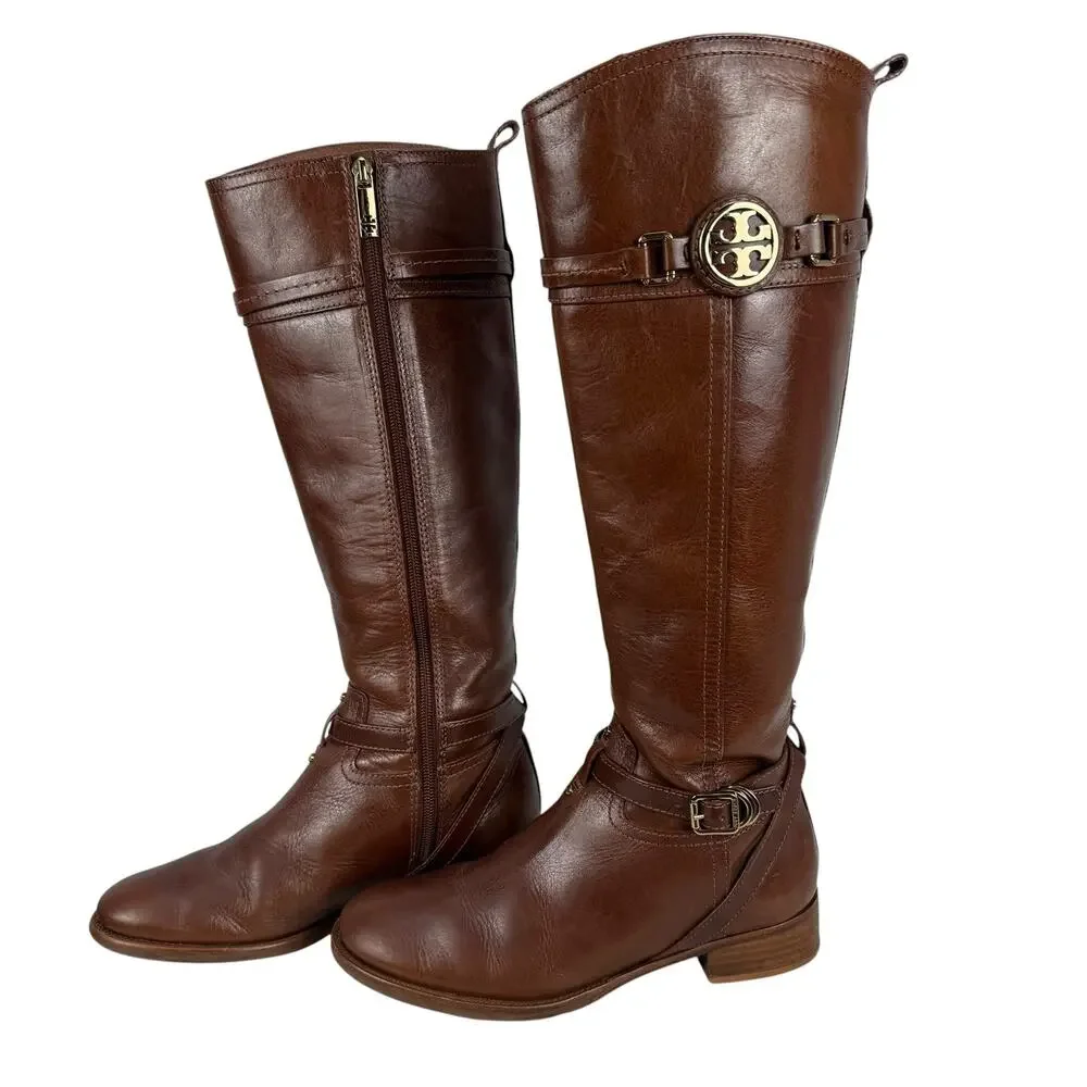 Tory Burch Calista Riding Leather Boots Size 8